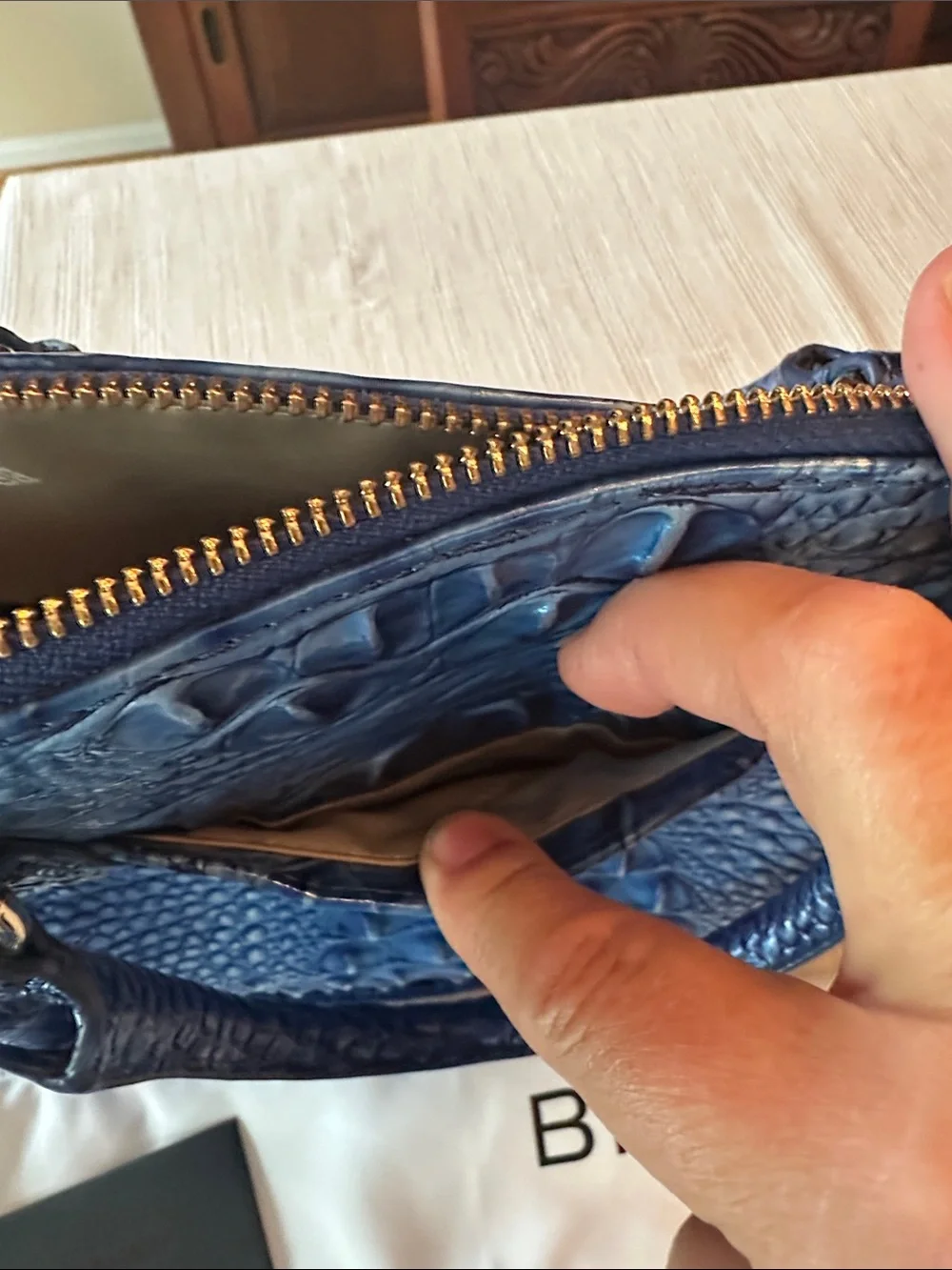 Brahmin large Duxbury blue with silver sheen mixed in  bag&wallet set